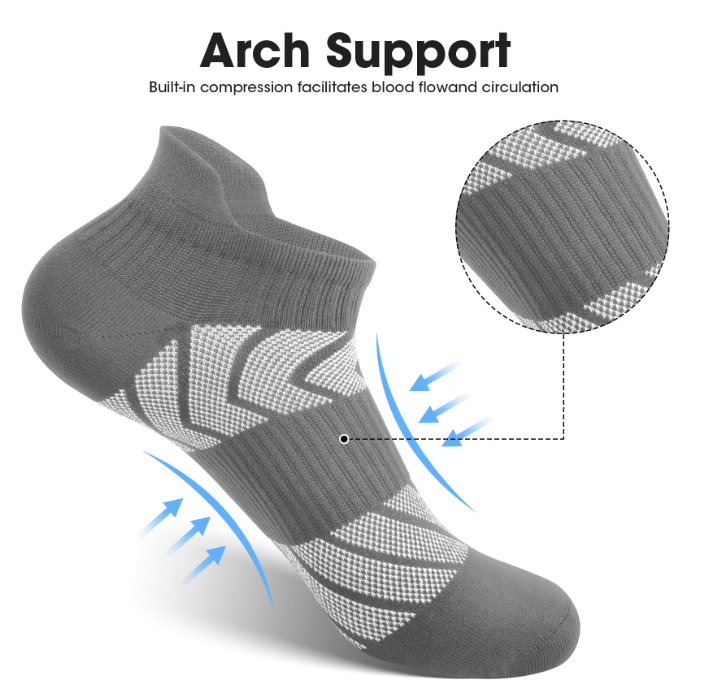Loritta Secret 6 Pairs Women Ankle Socks with Arch Support Low Cut Running Athletic Socks for Women,Size 6-8