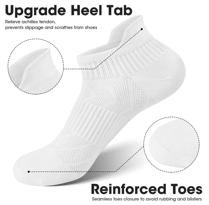 Loritta Secret 6 Pairs Women Ankle Socks with Arch Support Low Cut Running Athletic Socks for Women,Size 6-8