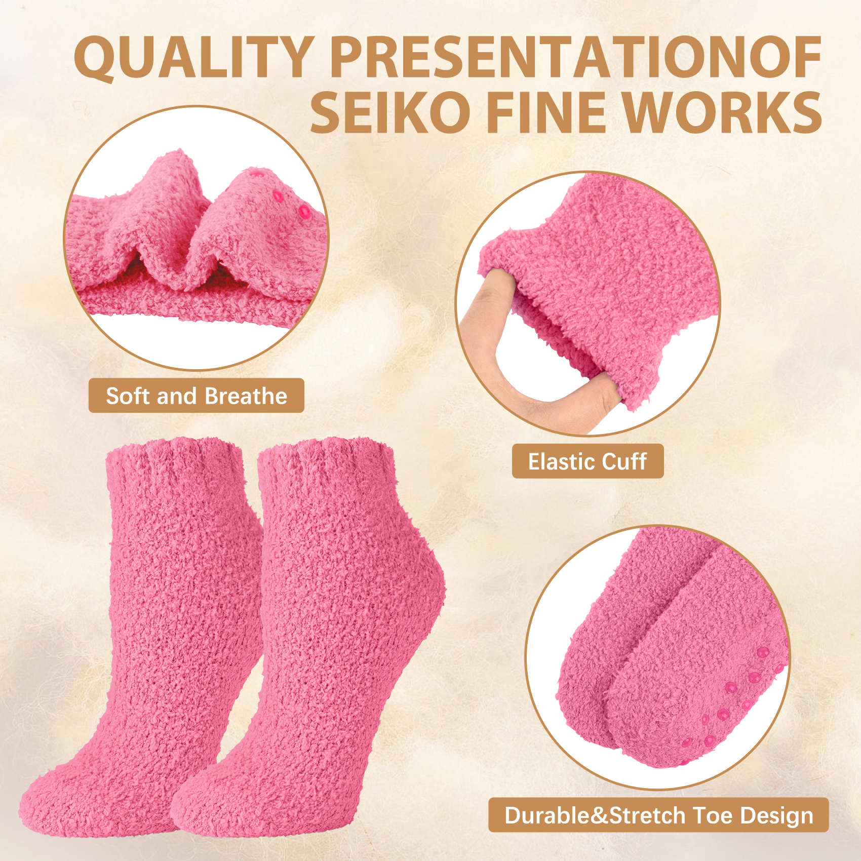 Loritta Secret 7 Pairs Fuzzy Socks for Women Winter Warm Womens Cozy Non Slip Socks with Grippers