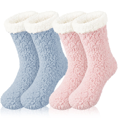 Loritta Secret 2 Pairs Women Slipper Fuzzy Socks Fluffy Cozy Cabin Warm Winter Soft Thick Comfy Fleece Non Slip Home Socks