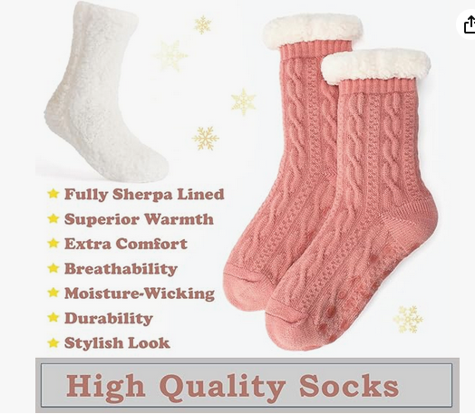 Loritta Secret 2 Pairs Women Slipper Fuzzy Socks Fluffy Cozy Cabin Warm Winter Soft Thick Comfy Fleece Non Slip Home Socks