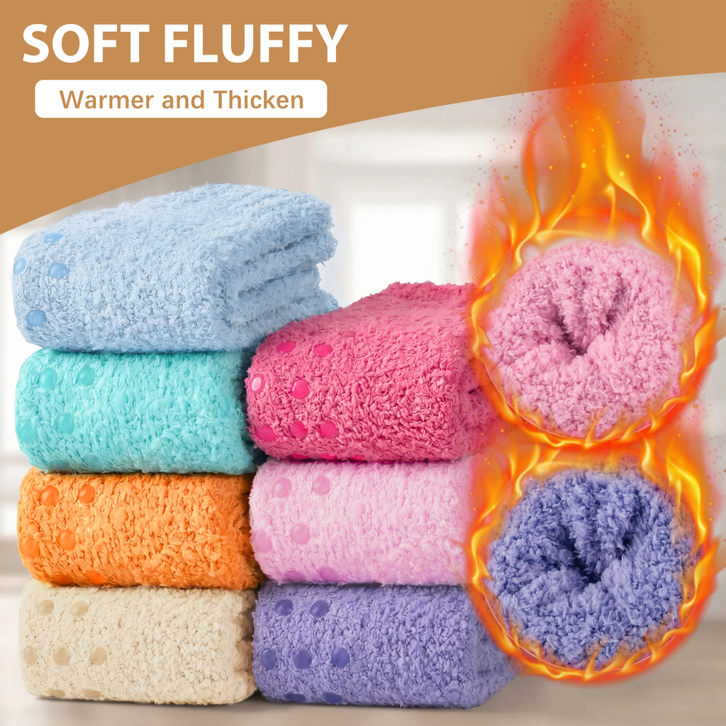 Loritta Secret 7 Pairs Fuzzy Socks for Women Winter Warm Womens Cozy Non Slip Socks with Grippers