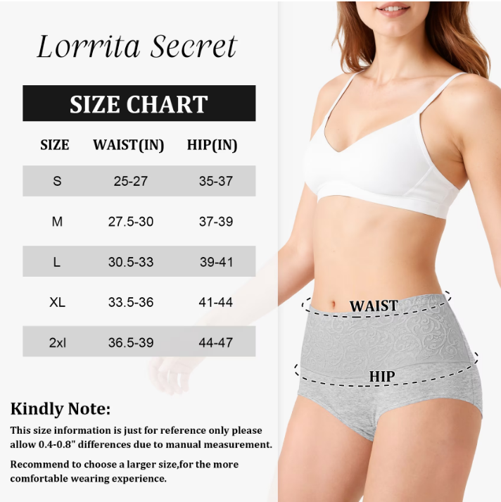 Loritta Secret 5 Pair Underwear for Women Cotton High Waist Panties Full Coverage Cotton Panties for Women Packs, Size S-2XL