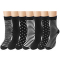 Loritta Secret 7 Pairs Womens Cotton Crew Socks, Casual Soft Calf Dress Socks Heart Striped Pattern