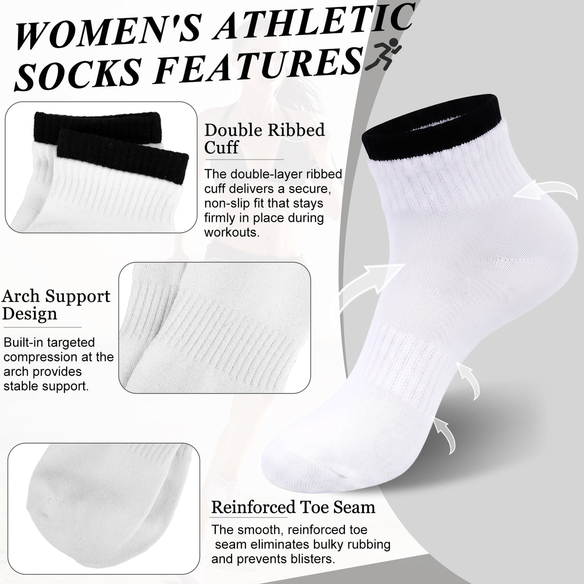 Loritta Secret 8 Pairs Womens Athletic Socks Running Socks Cotton Ankle Sock Gifts for Women