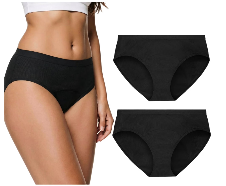 Loritta Secret 2 Packs Period Brief Underwear for Women Postpartum Leak Proof Menstrual Breathable Ladies Panties Black, Size S-2XL