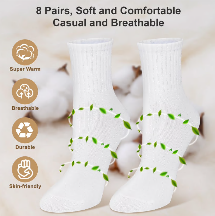 Loritta Secret 8 Pack Womens Mid Crew Socks Casual Ankle High Running Athletic Socks for Women