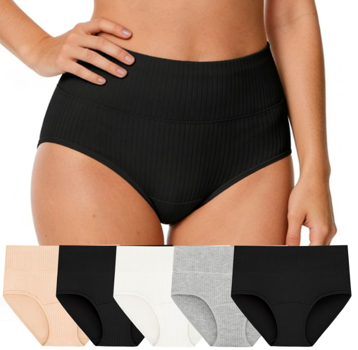 Loritta Secret 5 Packs Underwear for Women High Waist Full Coverage Cotton Soft Panties for Ladies, Size S-2XL