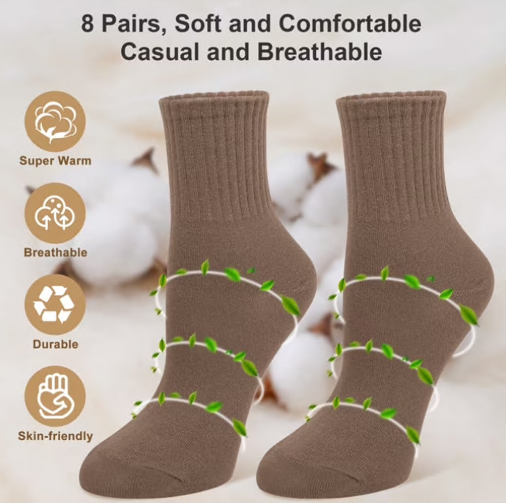 Loritta Secret 8 Pack Womens Mid Crew Socks Casual Ankle High Running Athletic Socks for Women