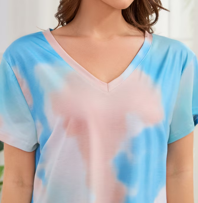 Loritta Secret Tie Dye Womens Pajama Sets Short Sleeve 2 Piece PJ Sets Women Summer Loungewear with Pockets, S-2XL