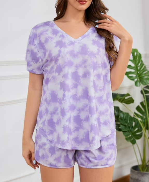 Loritta Secret Tie Dye Womens Pajama Sets Short Sleeve 2 Piece PJ Sets Women Summer Loungewear with Pockets, S-2XL