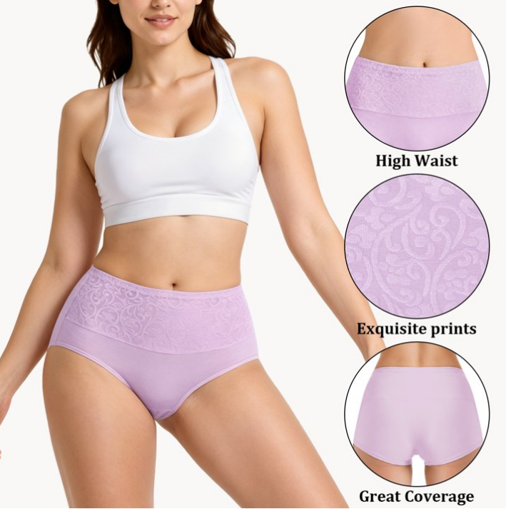 Loritta Secret 5 Pair Underwear for Women Cotton High Waist Panties Full Coverage Cotton Panties for Women Packs, Size S-2XL