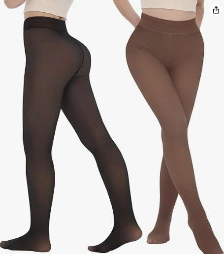 Loritta Secret 2 Pairs Women Fleece Lined Tights Fake Translucent Leggings High Waist Warm Thermal Pantyhose for Winter