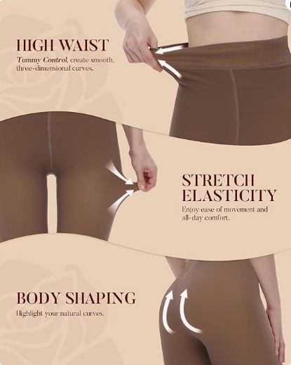 Loritta Secret 2 Pairs Women Fleece Lined Tights Fake Translucent Leggings High Waist Warm Thermal Pantyhose for Winter