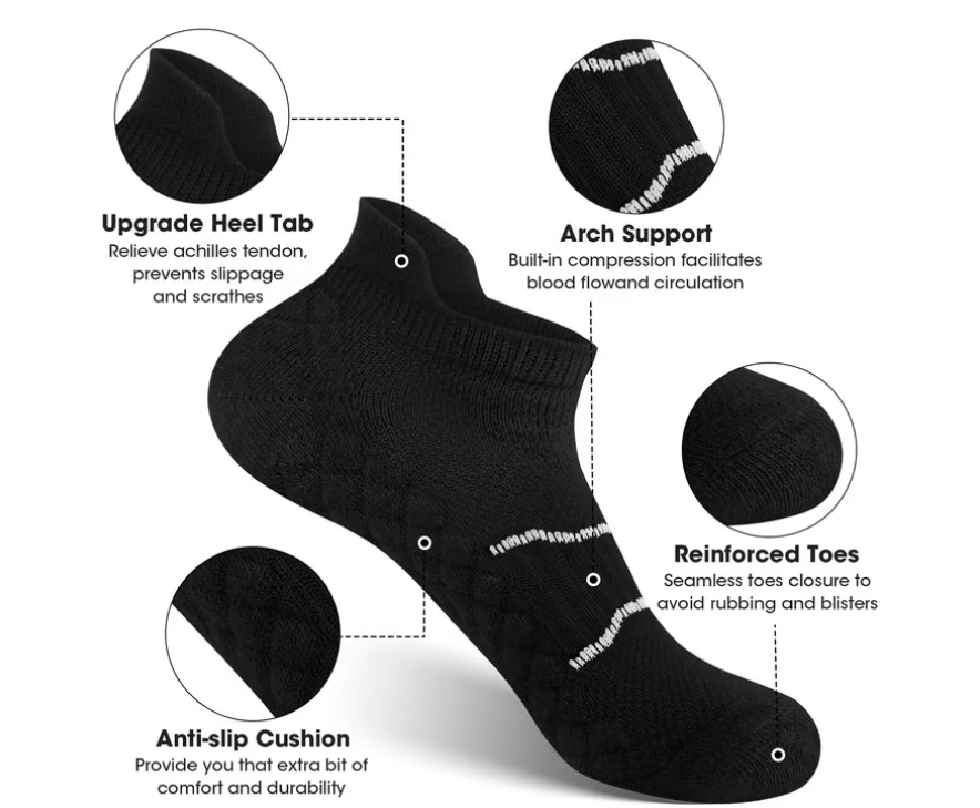 Loritta Secret 6 Pairs Womens Ankle Socks Low Cut Running Breathable Cushioned Socks Size 8-12
