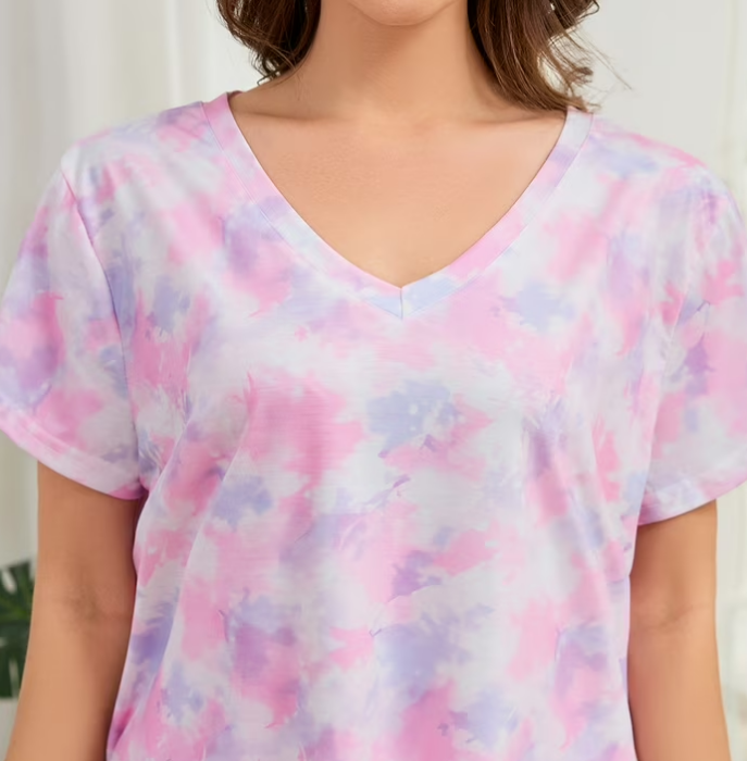 Loritta Secret Tie Dye Womens Pajama Sets Short Sleeve 2 Piece PJ Sets Women Summer Loungewear with Pockets, S-2XL