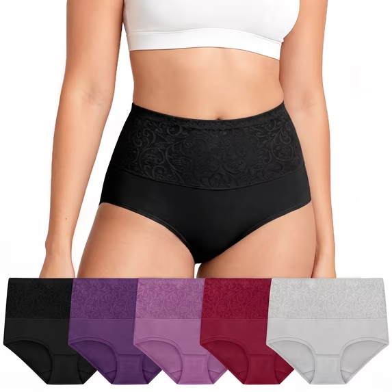 Loritta Secret 5 Pair Underwear for Women Cotton High Waist Panties Full Coverage Cotton Panties for Women Packs, Size S-2XL