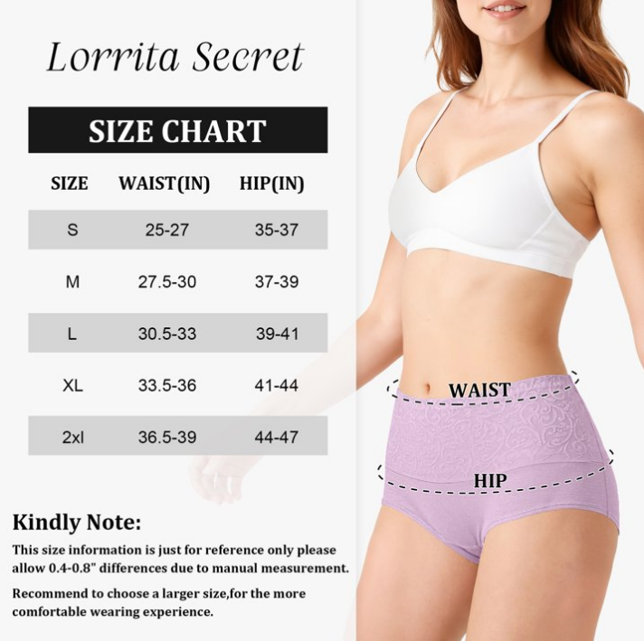 Loritta Secret 5 Pair Underwear for Women Cotton High Waist Panties Full Coverage Cotton Panties for Women Packs, Size S-2XL