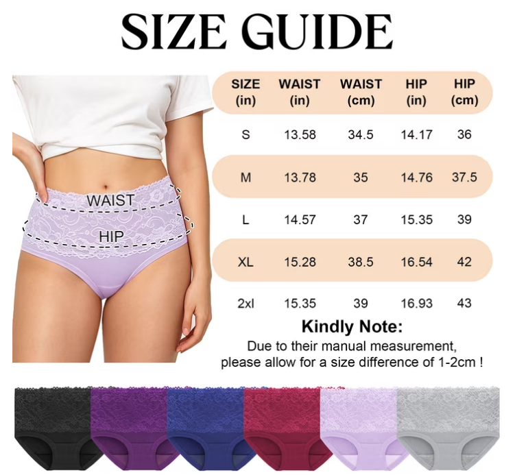 Loritta Secret 6 Packs Womens Underwear Lace Soft Stretch Full Coverage Panties for Women, Size S-2XL