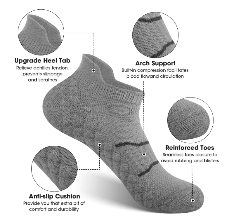 Loritta Secret 6 Pairs Womens Ankle Socks Low Cut Running Breathable Cushioned Socks Size 8-12