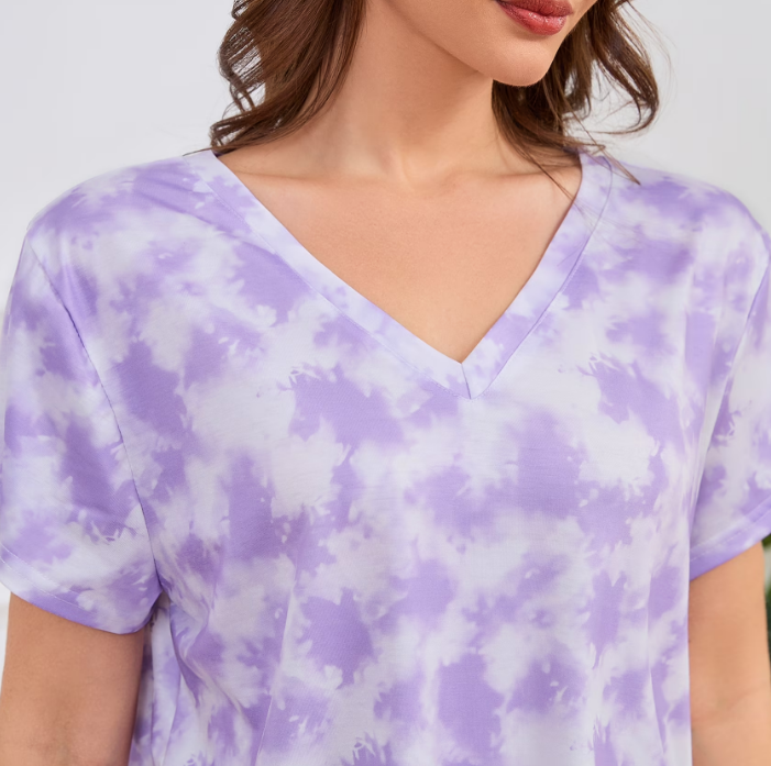 Loritta Secret Tie Dye Womens Pajama Sets Short Sleeve 2 Piece PJ Sets Women Summer Loungewear with Pockets, S-2XL