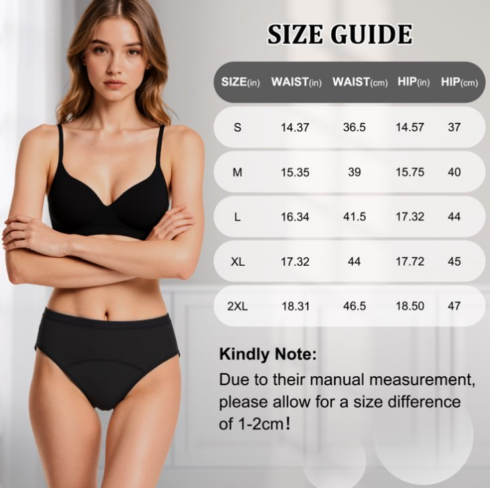 Loritta Secret 2 Packs Period Brief Underwear for Women Postpartum Leak Proof Menstrual Breathable Ladies Panties Black, Size S-2XL