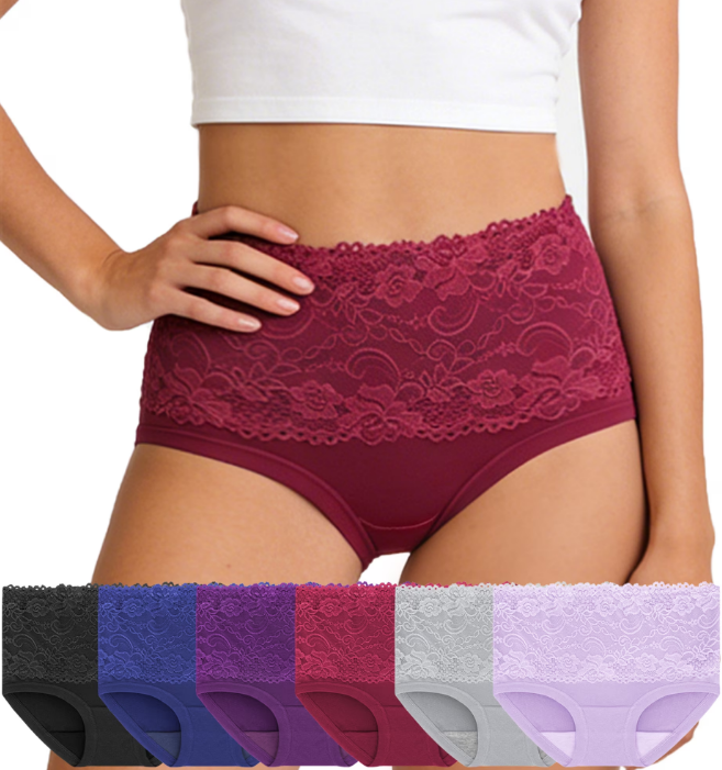 Loritta Secret 6 Packs Womens Underwear Lace Soft Stretch Full Coverage Panties for Women, Size S-2XL