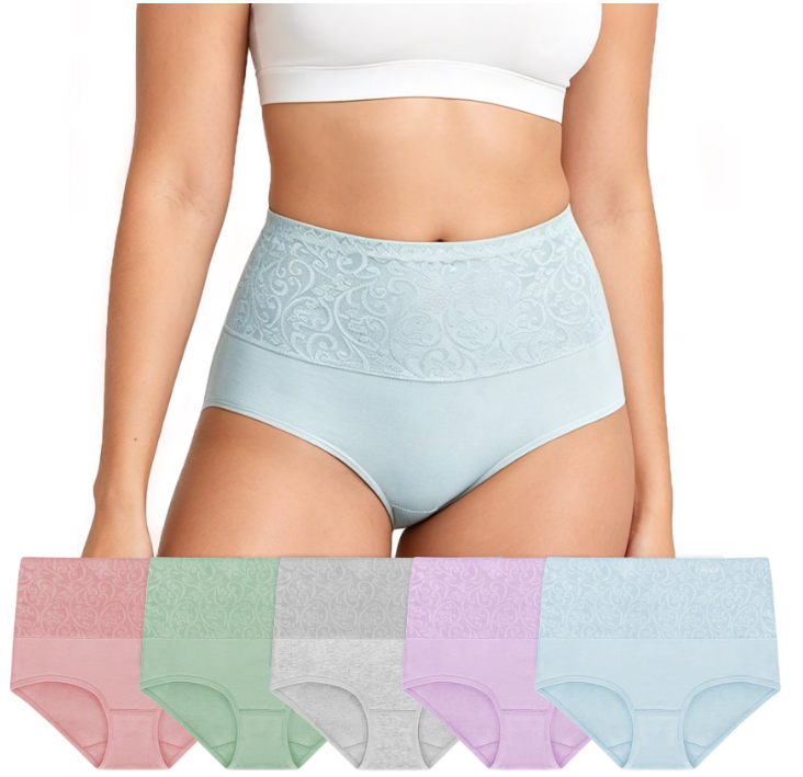 Loritta Secret 5 Pair Underwear for Women Cotton High Waist Panties Full Coverage Cotton Panties for Women Packs, Size S-2XL